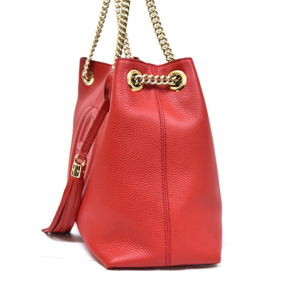Gucci Soho Chain Tote Bag Interlocking GG Leather Red - Picture 2 of 9